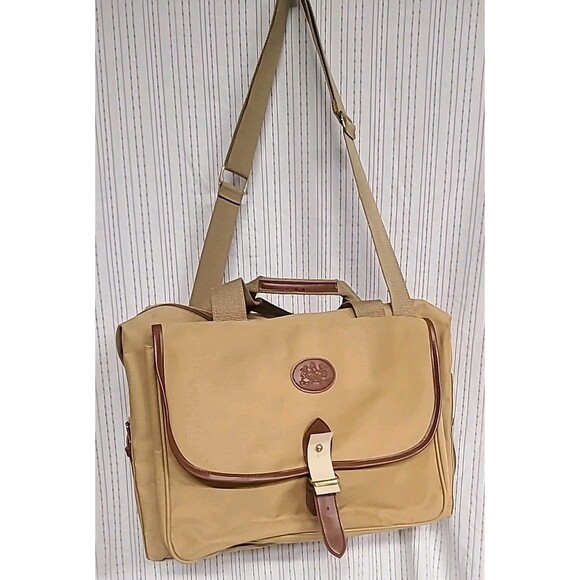 VTG Polo Ralph Lauren Shoulder Laptop Messenger Bag Leather Straps Canvas - Picture 2 of 10